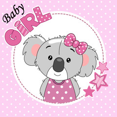 Baby girl shower card. cute koala 