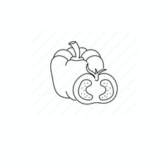 Vegetables icon isolated. Single thin line symbol of bell pepper and half of tomato