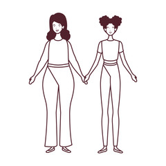 silhouette of women standing on white background