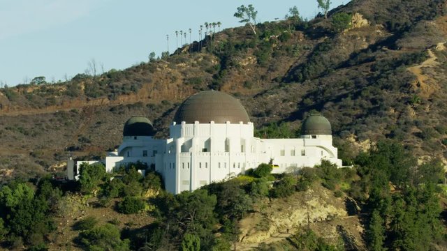 Aerial view Griffith Observatory at sunrise Los Angeles