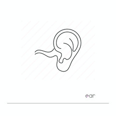 Ear icon isolated. Single thin line symbol of ear. Human body anatomy outline pictogram