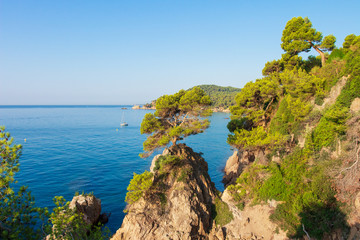 Costa Brava, Spain. Lloret de Mar sea coast. Picturesque seascape in spanish sea shore