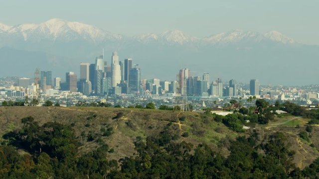 Aerial view Los Angeles skyline from Baldwin Hills