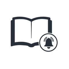 Book. Bell. Information needs attention. Vector icon, white background.