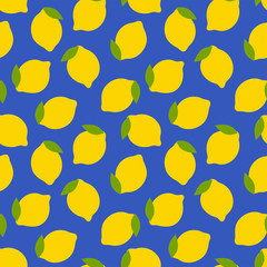 Lemon fruit seamless pattern. Fashion design. Food print for kitchen tablecloth, curtain or dishcloth. Hand drawn doodle wallpaper. Vector citrus sketch background