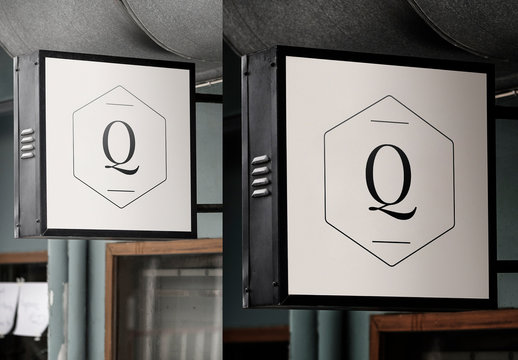 Hanging Square Shop Sign Mockup