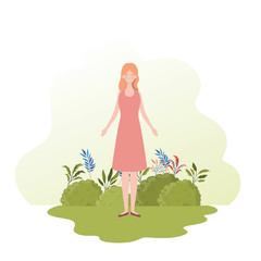 young woman standing with landscape background