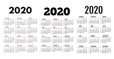 Set of three calendars for 2020