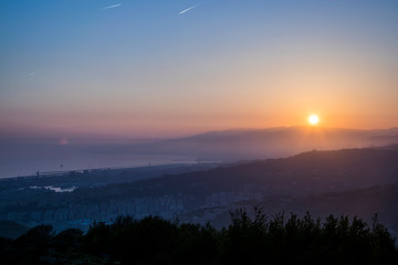 Genova from the hills at sunset