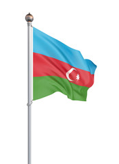 Azerbaijan flag blowing in the wind. Background texture. 3d rendering; waving flag. Isolated on white.
