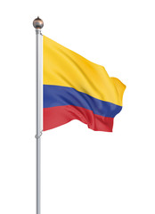 Colombia flag blowing in the wind. Background texture. 3d rendering, waving flag.