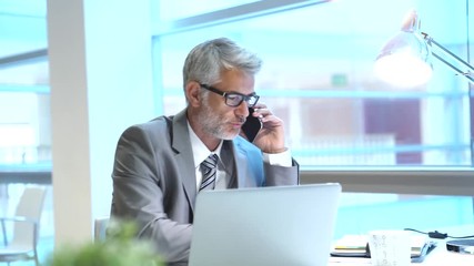 Corporate businessman talking on cellphone in office - Powered by Adobe