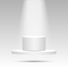 Realistic 3d pedestal mock up with empty space and light. Background, platform, display for presentation