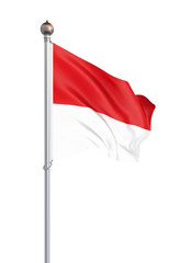 Fototapeta na wymiar Indonesia flag blowing in the wind. Background texture. Jakarta. 3d rendering, waving flag. Isolated on white. Illustration.