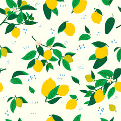 Lemon branches and leaves seamless pattern