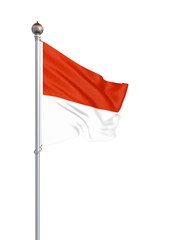 Indonesia flag blowing in the wind. Background texture. Jakarta. 3d rendering, waving flag. Isolated on white. Illustration.