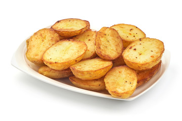 Fried Potatoes, close-up, isolated on white background