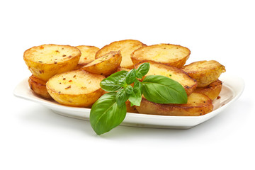 Fried Potatoes, close-up, isolated on white background