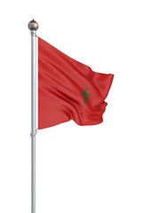 Morocco flag blowing in the wind. Background texture. 3d rendering, waving flag. Isolated on white. Illustration.