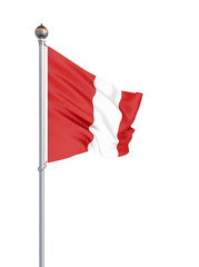 Peru flag blowing in the wind. Background texture. 3d rendering, isolated on white. Illustration.