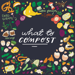 What To Compost inscription and food scraps