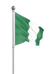 Nigeria flag blowing in the wind. Background texture. 3d rendering, waving flag. Isolated on white. Illustration.