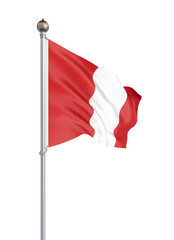 Peru flag blowing in the wind. Background texture. 3d rendering, isolated on white. Illustration.