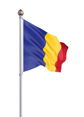 Romania flag blowing in the wind. Background texture. Bucharest, Romania. 3d rendering, wave. - Illustration. Isolated on white.