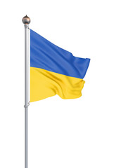 Ukraine flag blowing in the wind. Background texture. 3d rendering; wave. Isolated on white. Illustration.