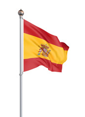 Spain flag blowing in the wind. Background texture. 3d rendering; wave. Isolated on white. Illustration.