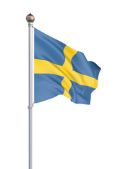 Sweden flag blowing in the wind. Background texture. 3d rendering, wave.