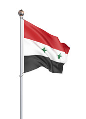 Fototapeta na wymiar Syria flag blowing in the wind. Background texture. 3d rendering; wave. Isolated on white. Illustration.