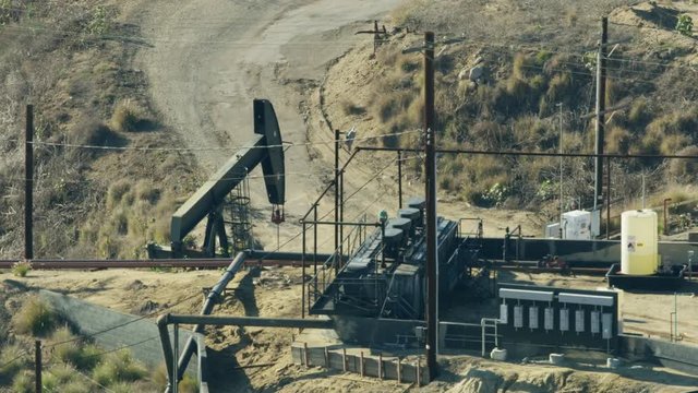 Aerial view Los Angeles refinery fossil fuel extraction