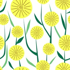 simple seamless pattern of yellow flowers with green leaves