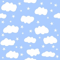 seamless pattern with clouds and stars