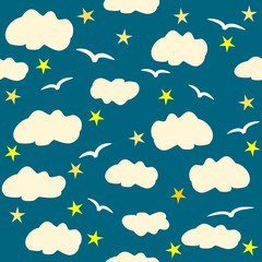 Seamless pattern with clouds and stars
