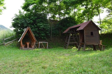 Obraz premium wooden houses on the lake shore