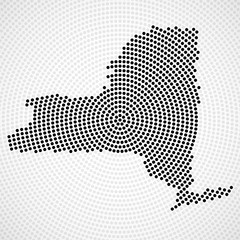 Obraz premium Abstract map New York of radial dots, halftone concept. Vector illustration, eps 10