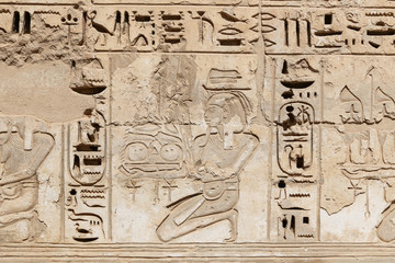 Egyptian Hieroglyphs in Medinet Habu Temple, Luxor, Egypt