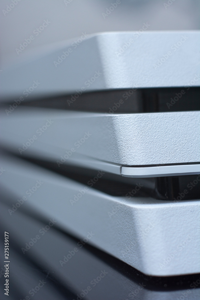 Poster game console. video game console macro. close up.