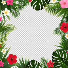 Obraz premium Summer Poster With Tropical Flowers And Leaves Transparent background