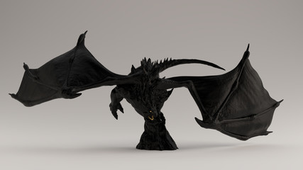Black Horned Winged Black Dragon with Gold Teeth and Eyes 3d illustration 3d render