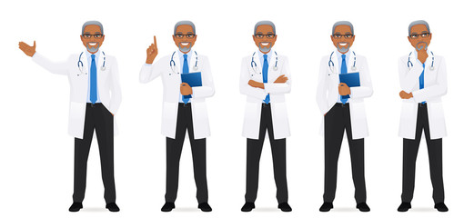 Male doctor set in different poses isolated vector illustartion