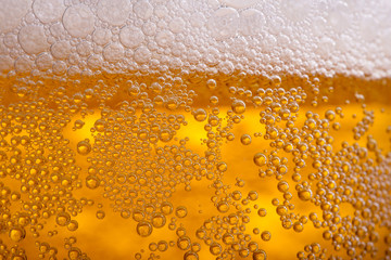 Pouring beer with bubble froth in glass for background