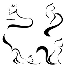 Picture of cats, contours. Painted abstract cats, lines. Tattoo. Vector cats. Vector illustration