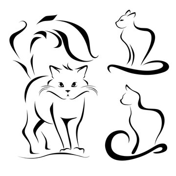 Picture of cats, contours. Painted abstract cats, lines. Tattoo. Vector cats. Vector illustration
