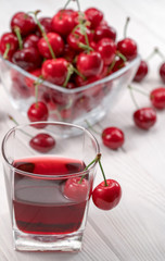 sweet cherry cocktail with fresh fruit heap close up on white background