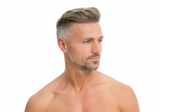 Male natural beauty. Grizzle hair suits him. Deal with gray roots. Man attractive well groomed facial hair. Barber shop concept. Barber hairdresser. Man mature good looking model. Anti ageing