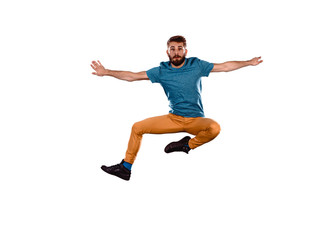 Fototapeta na wymiar Man perform dancing while jumping