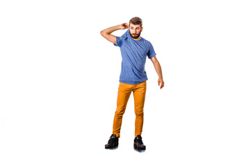 Cool young breakdancer isolated on white background